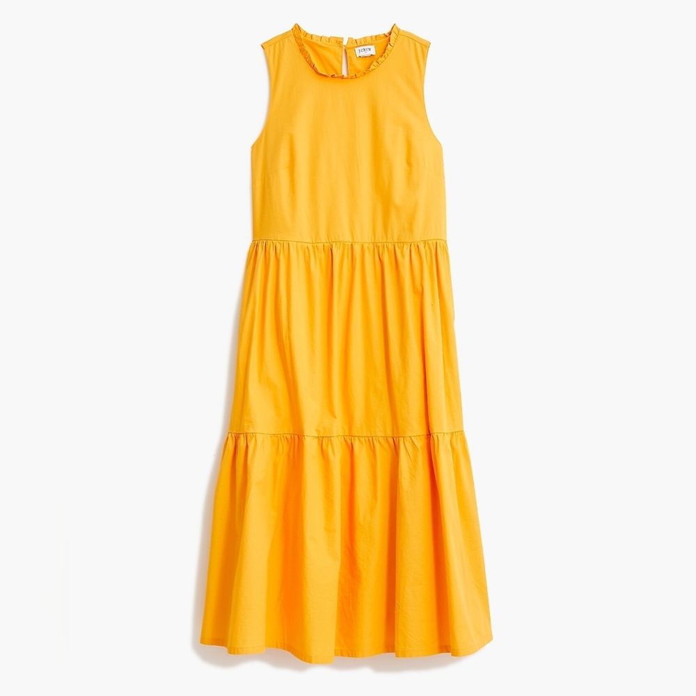 J Crew Sleeveless Tiered Midi Dress Saffron Orange Pockets Size 12 Cotton Boho